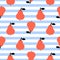 Red pear seamless blue striped pattern on white.