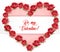 Red peony heart shaped wreath with watercolor background heart with love message