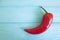 Red pepper chilli mexican border flavoring closeup on a blue wooden