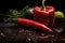 Red pepper, hot, chili pepper Capsicum annuum pungent spice. The flavor tastes sharp and burning . Vitamins organica eco