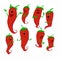 Red pepper smiles. Illustration of red pepper. Isolated vegetable. Smiling pepper in different movements