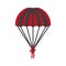 Red person flying with striped parachute graphic icon