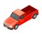 Red Pickup Truck with Enclosed Cabin and Open Cargo Area Isometric Vector Illustration