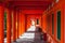 Red pillars in Sanjusangen-do Buddhist temple in Kyoto