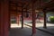 Red pillars of Sofukuji Temple Gate, a Chinese temple that is one of the best examples of