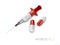 Red pills and Syringe of Penicillin, isolated white 3d Illustration