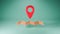 Red pin location on the paper map and green background. Locator mark icon sign or navigation symbol. 3D rendering