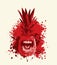 A red pineapple character with a screaming mouth