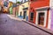 Red Pink Colorful Houses Narrow Street Guanajuato Mexico