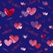 With red and pink hearts with word love written in different languages isolated on blue background. Vector illustration