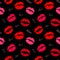 Red and pink lip marks isolated on black background trendy seamless pattern