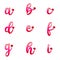 Red pink lowercase floral alphabets.  ABC letters with Hindu symbols gemstones and rose petal patterns. Gradient vector for logo.