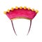Red pink national Mexican and Peru hat with yellow pompons watercolor illustration. Traditional Peruvian headdress