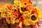 Red Pink Orange Autumn Colorful Fall Bouquet. Thanksgiving flower bouquet. Flower shop and flower shop design concept