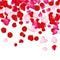 Red and pink rose petals on white. Valentine background. Beauty fashion woman concept