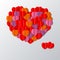 Red, pink, violet, orange paper heart cutouts in the form of heart. Good love, valentines day, mothers day banner, flyer, poster,