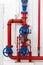 Red pipeline with blue valves