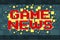 Red pixel retro news button for video games