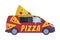 Red Pizza Food Truck as Equipped Motorized Vehicle for Cooking and Selling Street Food Vector Illustration