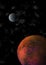 Red planet and moon orbiting in the cosmos & x28;3D illustration& x29;