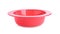 Red plastic baby plate isolated. First food