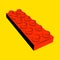 Red plastic brick block on a yellow background. Retro geometric drawing of construction game.