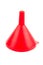 Red plastic cone funnel for filling water or liquid.