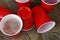 Red Plastic Drinking Cups and Spilled Beer