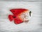 Red plastic fish toy, symbolic object