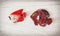 Red plastic fish toys