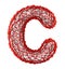 Red plastic letter C with abstract holes. 3d