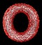 Red plastic letter O with abstract holes. 3d