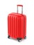 Red plastic suitcase with wheels and retractable handle