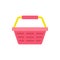 Red plastic supermarket basket with yellow handle up comfortable goods carrying vector