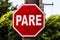 Red plate stop PARE in pole street