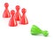 Red play figures standing and green one lying