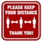 Red PLEASE KEEP YOUR DISTANCE sign vector illustration