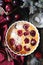 Red plums clafoutis flan, french cuisine