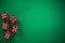 Red poker dices on green casino felt, spotlight background