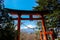 Red pole in path way up to Chureito pagoda fuji mountain viewpoint