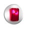 Red Police assault shield icon isolated on transparent background. Silver circle button.