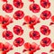 Red poppies on a beige background. Floral seamless pattern with big bright flowers.Summer watercolour illustration for