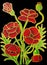 Red poppies on black with gold painting