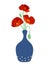 Red poppies in blue vase