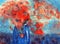 Red poppies in a blue vase. Still life in the impressionistic style.