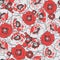 Red Poppies Flower Meadow Seamless Pattern on Light Grey Background
