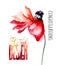 Red Poppy flower with petal fall off with title floral design