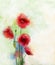 Red poppy flowers watercolor painting