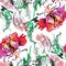 Red poppy , image, watercolor pattern seamless