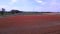 red poppyfield country, summer meadow. Majestic aerial top view flight drone